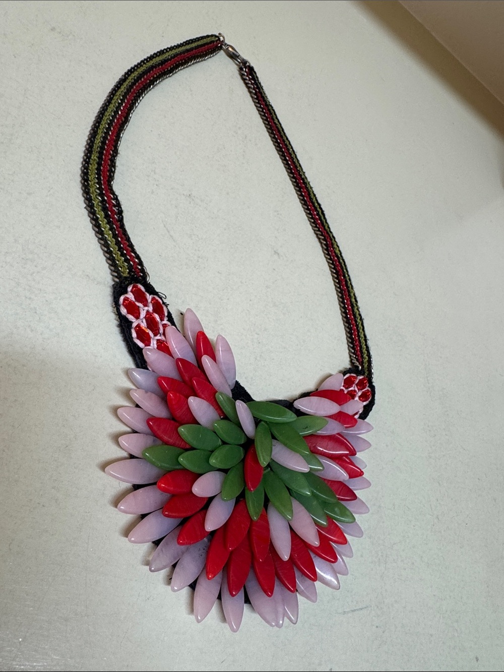 Anthropologie Pink Red Green Floral Statement Necklace